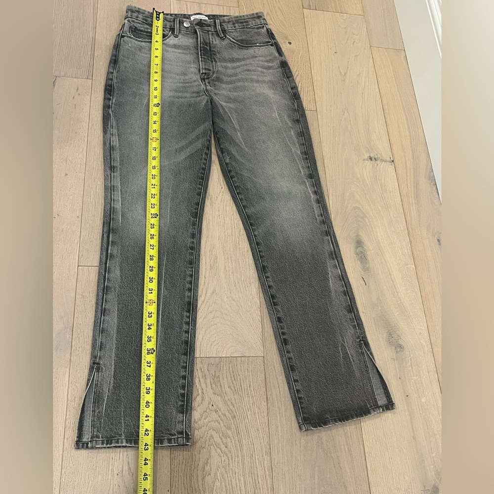 GOOD AMERICAN Good Boy Side Slit Straight Jeans Black Gray Wash size 8/29 - Picture 9 of 11